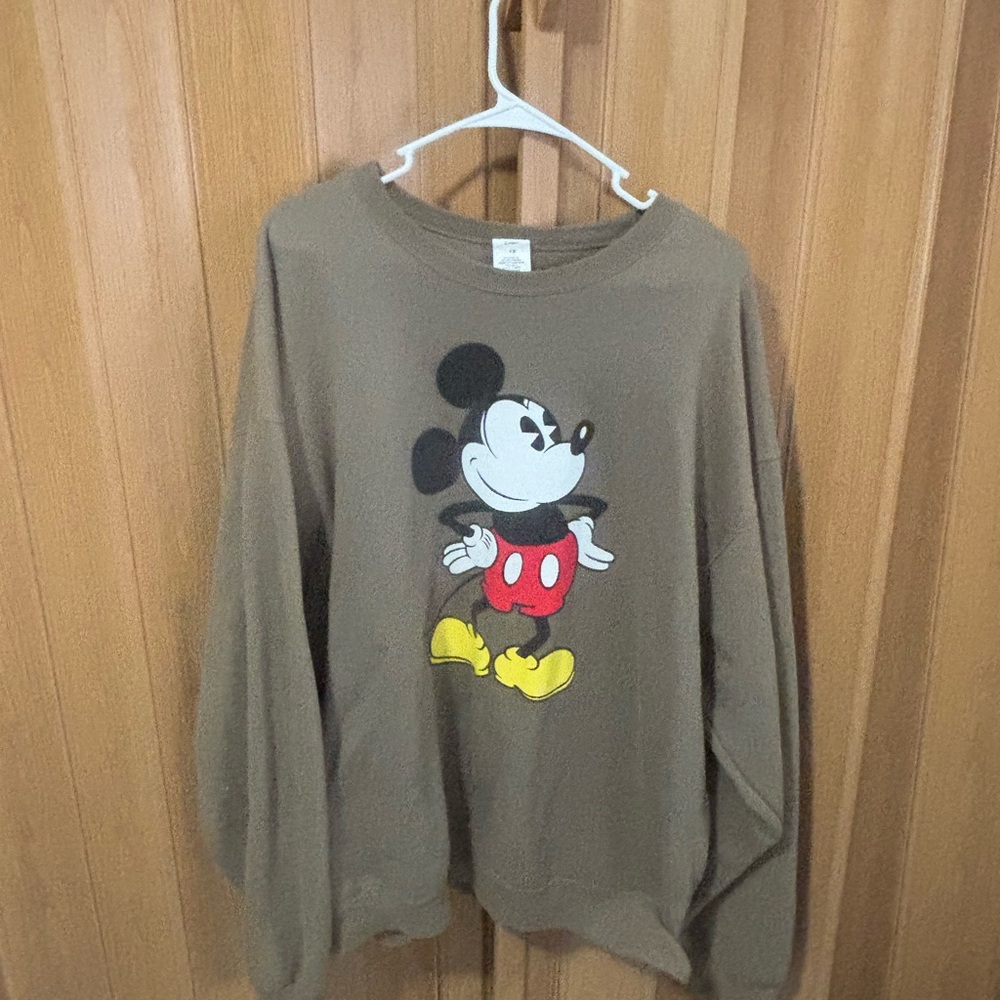 Disney Brown Crewneck Sweater with Mickey Mouse Design